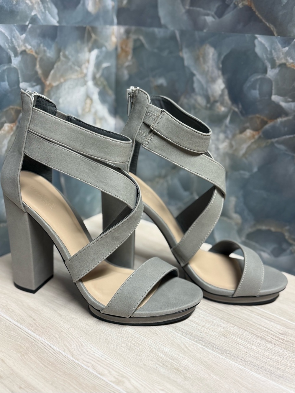 Women’s Grey Strappy Block Heels